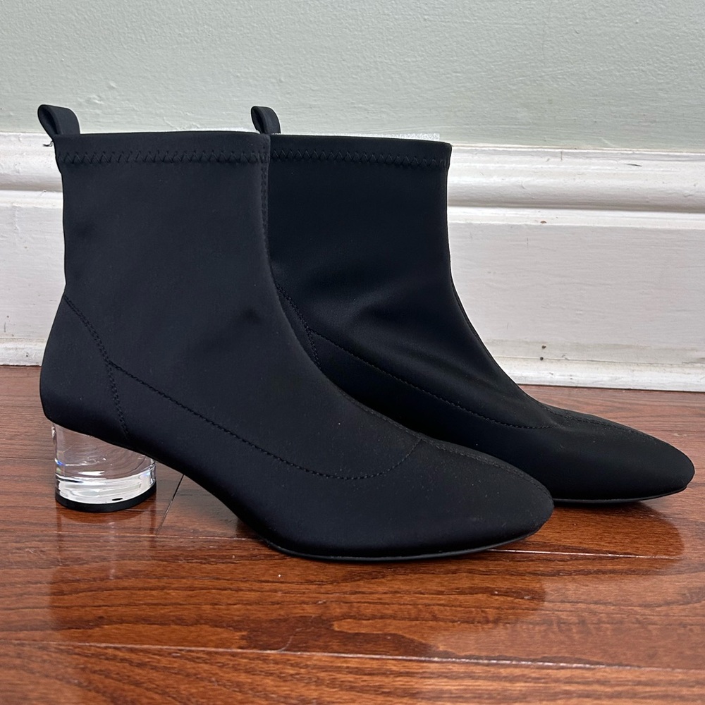 Zara Black Scuba Ankle Boots with Clear Perspex Heel EUR: 39/US: 8